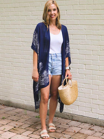 Moss Rose Bohemian Adeline Indigo Print Kimono
